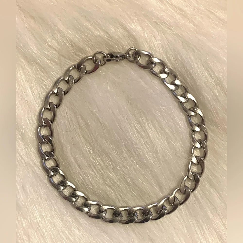 Titanium Stainless Steel Silver Link Bracelet 7mm x 18cm Unisex DIY Casual
